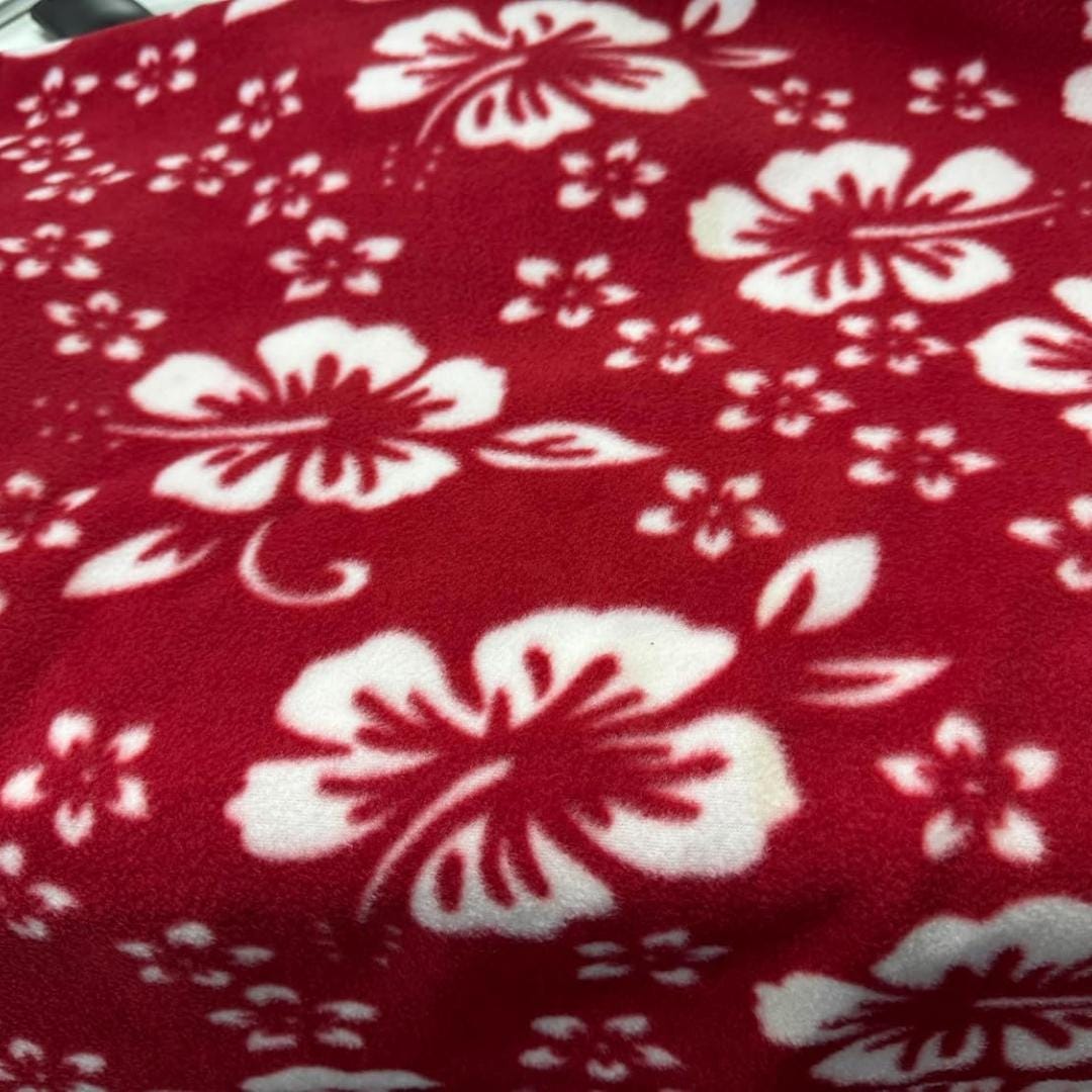 Red Hawaiian Print - Anti Pill Theme Fleece Fabric, 60” Inches Wide – Sold By The Yard