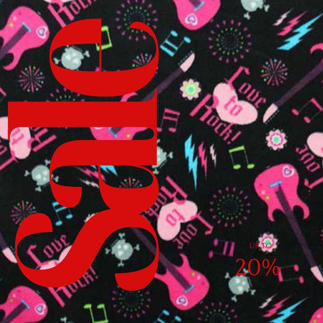 Multi Color Guitars Print- Anti Pill Theme Fleece Fabric, 60” Inches Wide – Sold By The Yard
