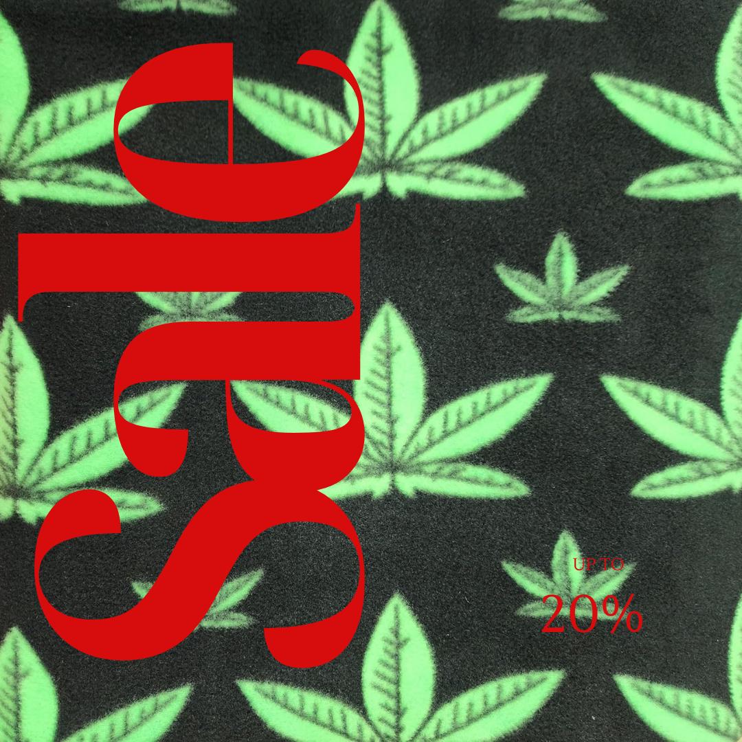 Green Marijuana Leaf Print - Anti Pill Theme Fleece Fabric, 60” Inches Wide – Sold By The Yard Black