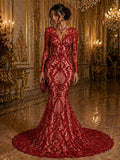 Luxury Heart Lace - Red - 3D Beaded Design with Embroidered Sequins and Beads On a Mesh Lace Fabric for Prom Dress By The Yard