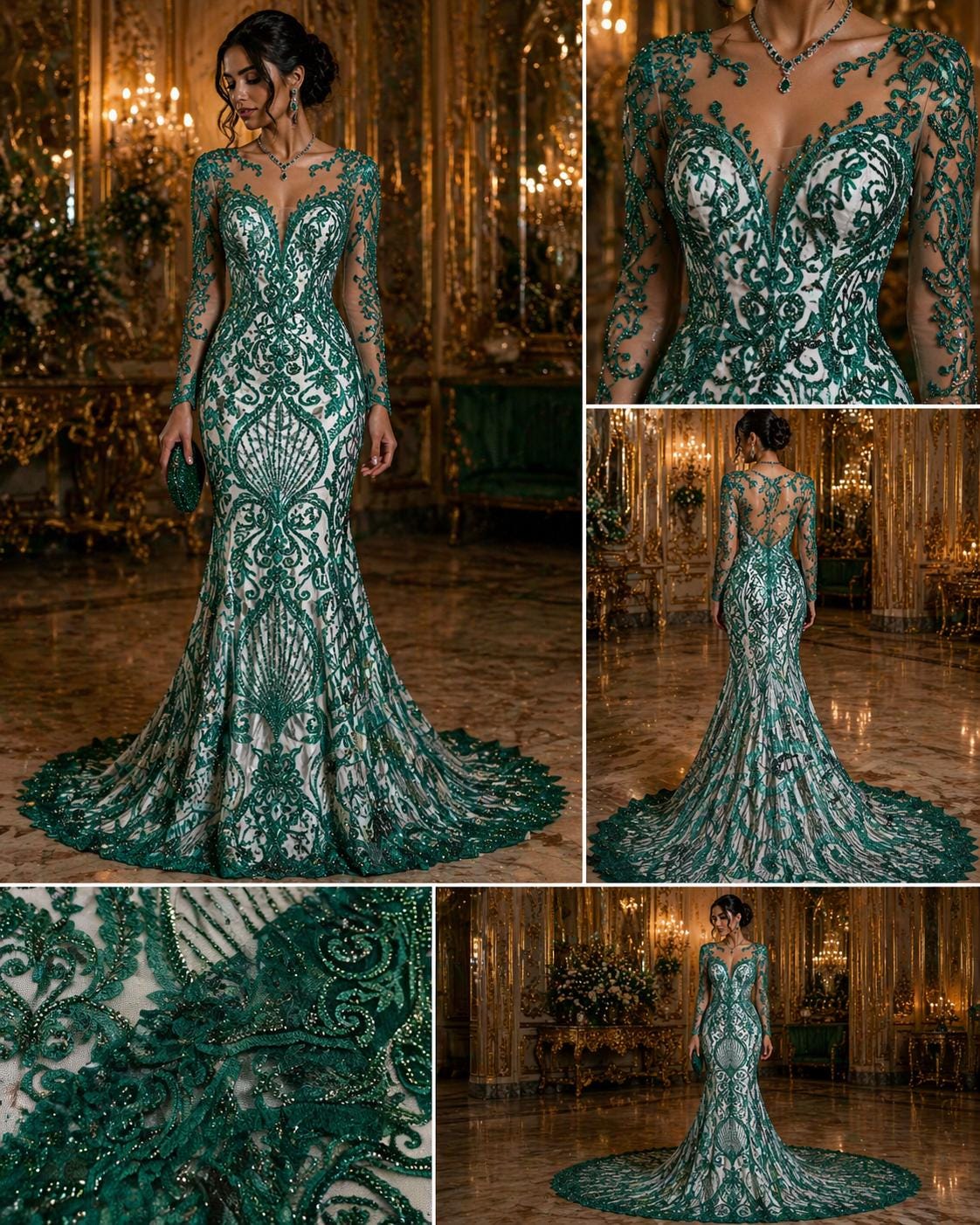 Luxury Heart Lace - Hunter - 3D Beaded Design with Embroidered Sequins and Beads On a Mesh Lace Fabric for Prom Dress By The Yard