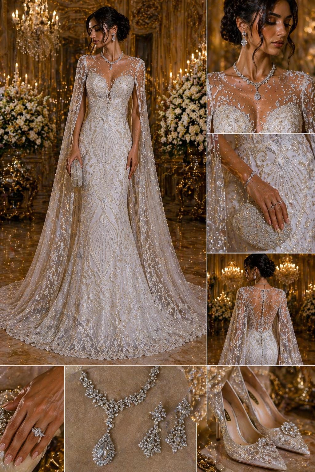 Luxury Heart Lace - White - 3D Beaded Design with Embroidered Sequins and Beads On a Mesh Lace Fabric for Prom Dress By The Yard