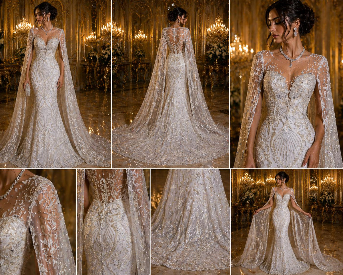 Luxury Heart Lace - White - 3D Beaded Design with Embroidered Sequins and Beads On a Mesh Lace Fabric for Prom Dress By The Yard