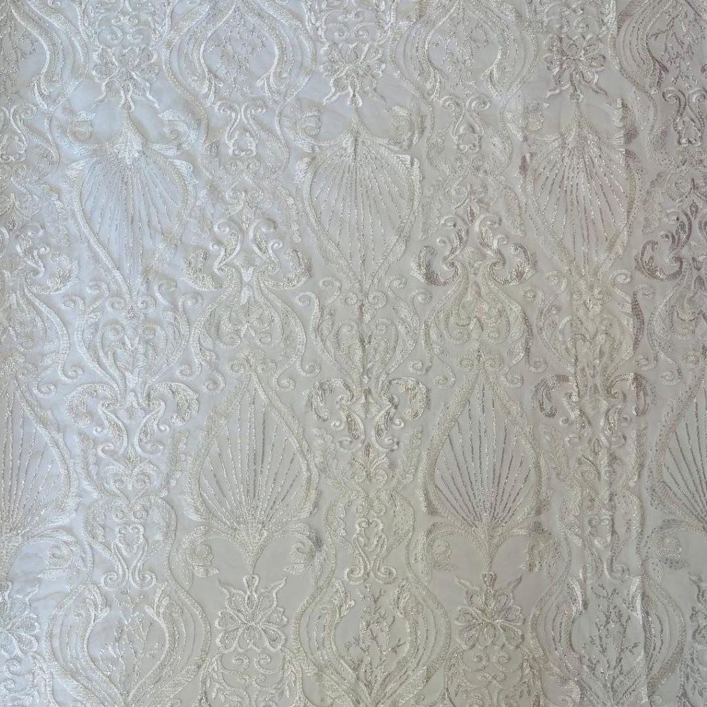 Luxury Heart Lace - White - 3D Beaded Design with Embroidered Sequins and Beads On a Mesh Lace Fabric for Prom Dress By The Yard