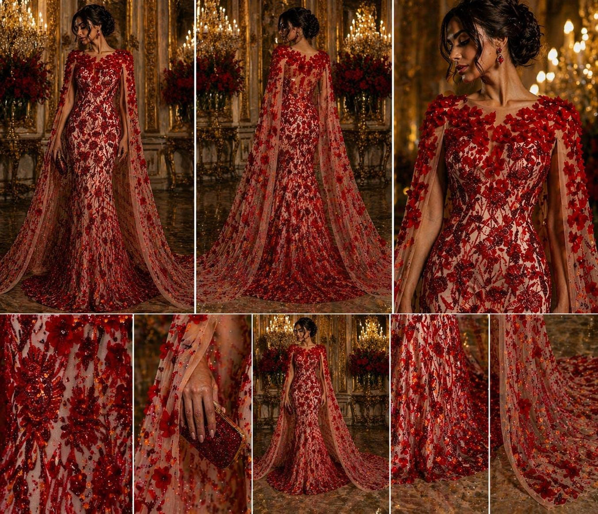 Luxury Butterfly Beaded Lace - Red - 3D Beaded Design with Embroidered Sequins and Beads On a Mesh Lace Fabric for Prom Dress By The Yard