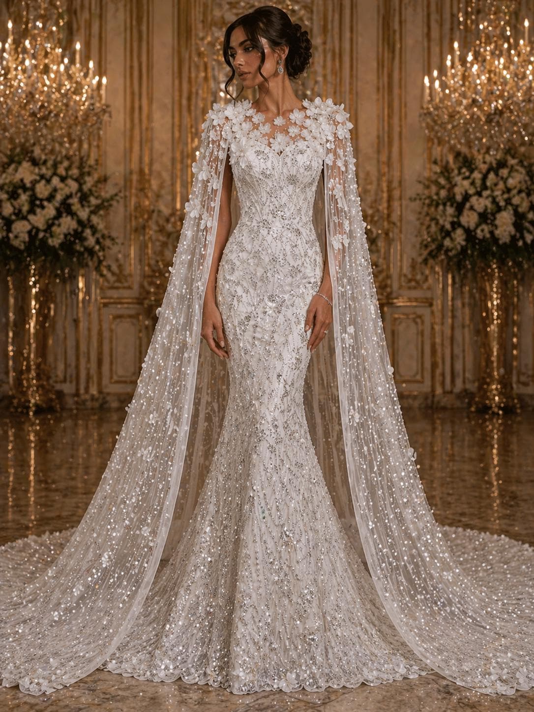 Luxury Butterfly Beaded Lace - White - 3D Beaded Design with Embroidered Sequins and Beads On a Mesh Lace Fabric for Prom Dress By The Yard