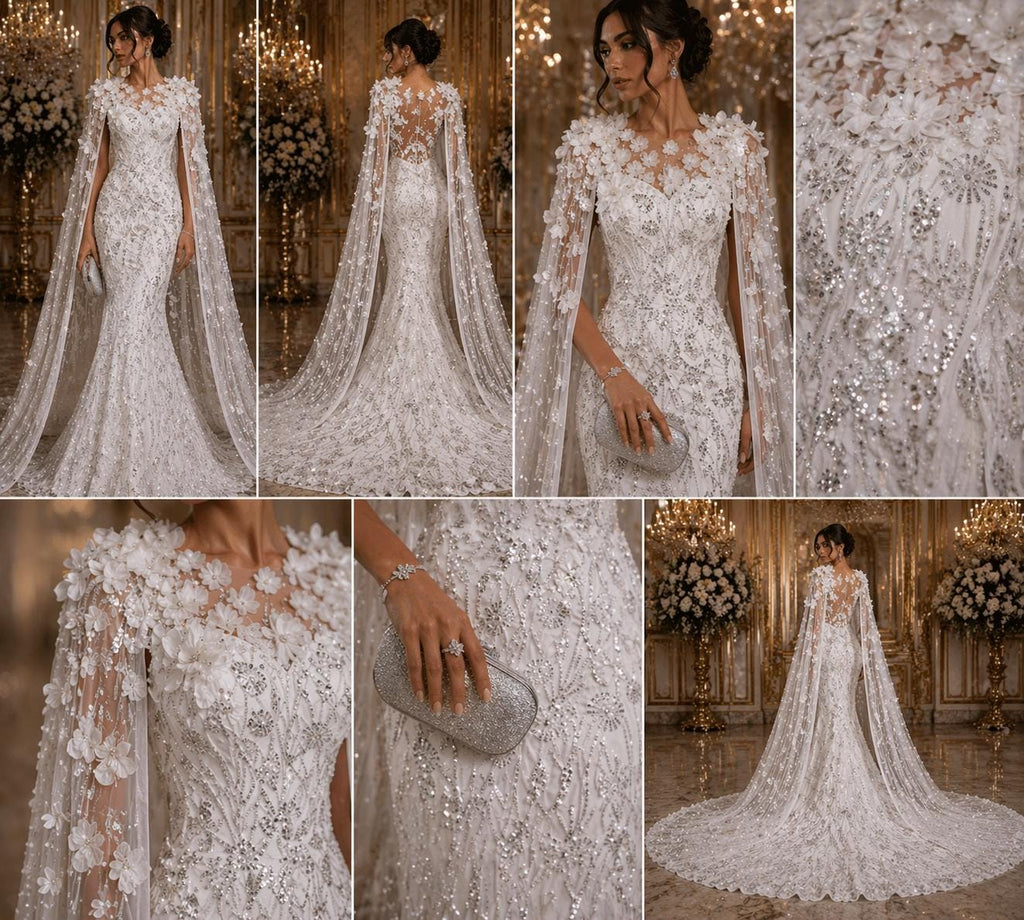 Luxury Butterfly Beaded Lace - White - 3D Beaded Design with Embroidered Sequins and Beads On a Mesh Lace Fabric for Prom Dress By The Yard