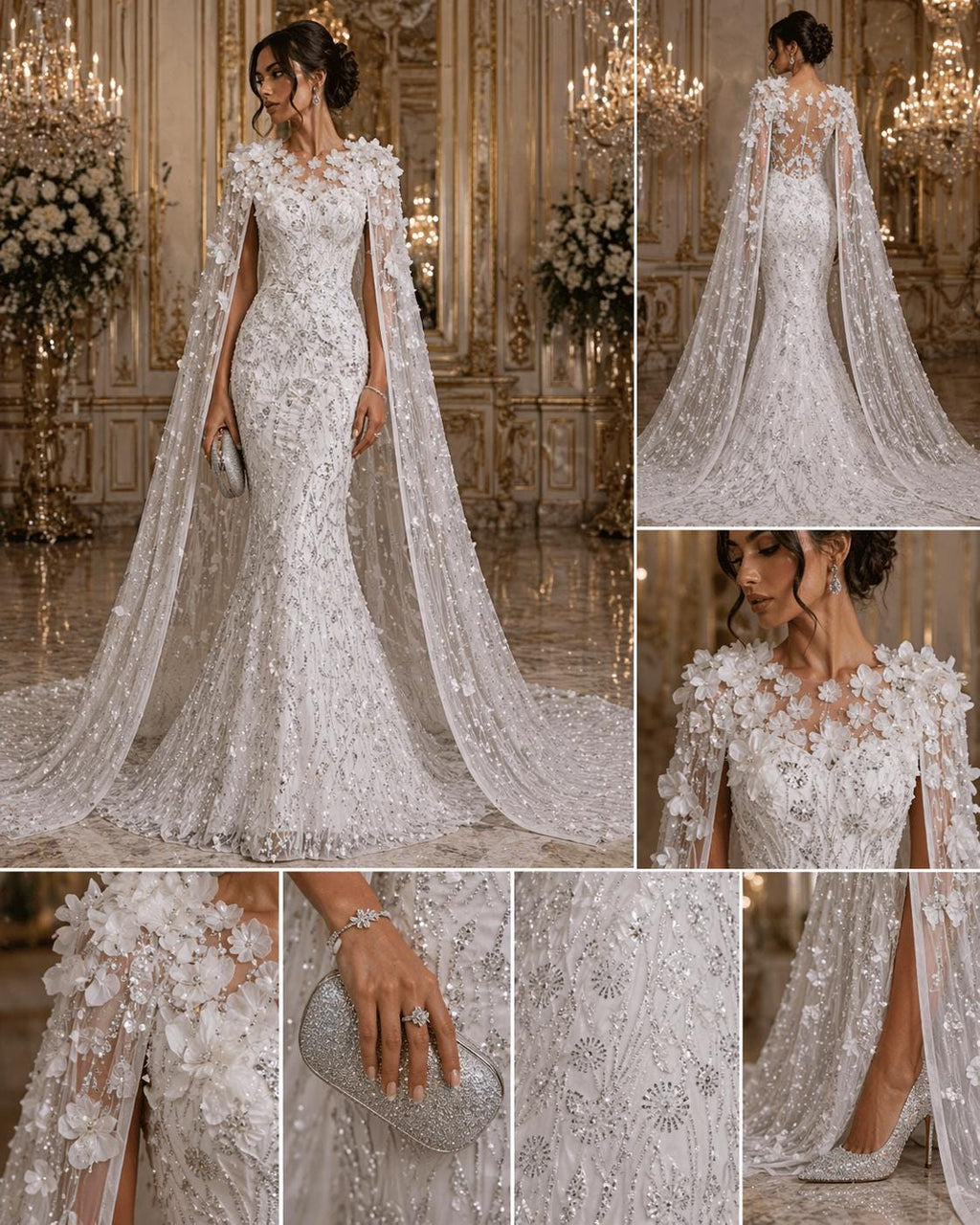 Luxury Butterfly Beaded Lace - White - 3D Beaded Design with Embroidered Sequins and Beads On a Mesh Lace Fabric for Prom Dress By The Yard