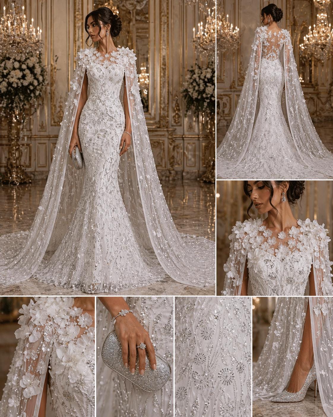 Luxury Butterfly Beaded Lace - White - 3D Beaded Design with Embroidered Sequins and Beads On a Mesh Lace Fabric for Prom Dress By The Yard