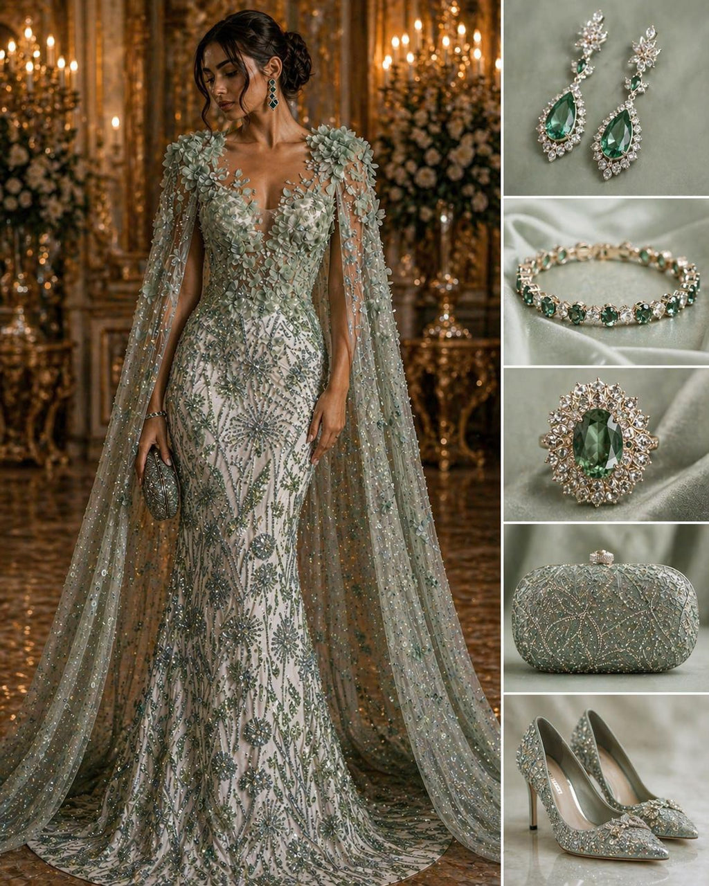 Luxury Butterfly Beaded Lace - Sage - 3D Beaded Design with Embroidered Sequins and Beads On Mesh Lace Fabric for Prom Dress By The Yard