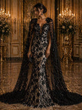 Luxury Butterfly Beaded Lace - Black - 3D Beaded Design with Embroidered Sequins and Beads On Mesh Lace Fabric for Prom Dress By The Yard