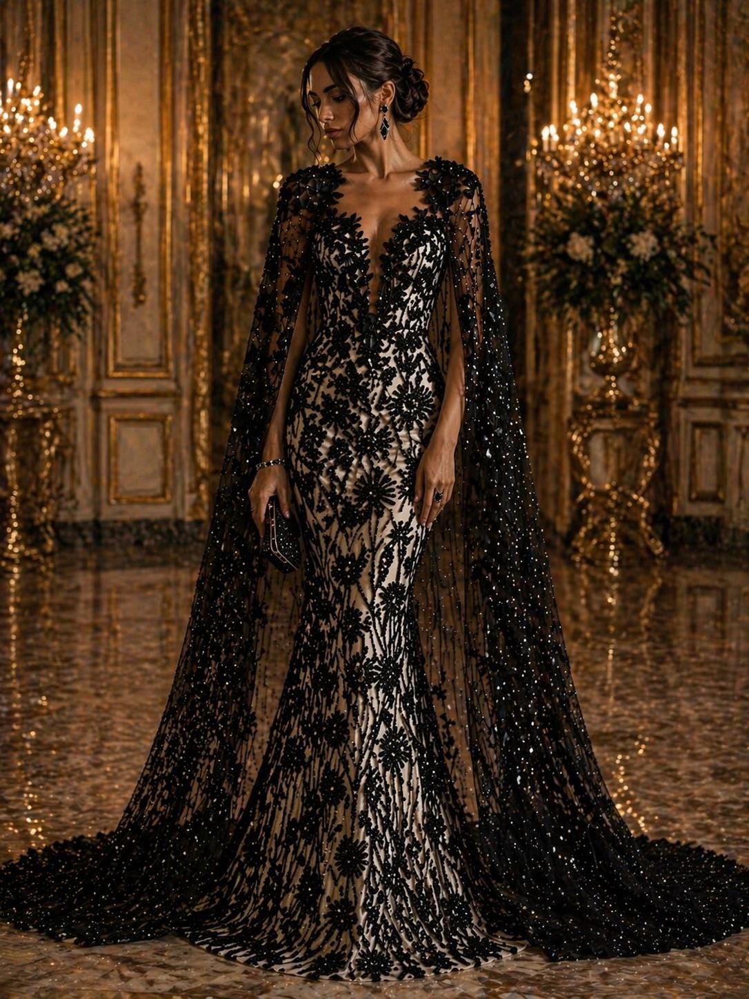 Luxury Butterfly Beaded Lace - Black - 3D Beaded Design with Embroidered Sequins and Beads On Mesh Lace Fabric for Prom Dress By The Yard