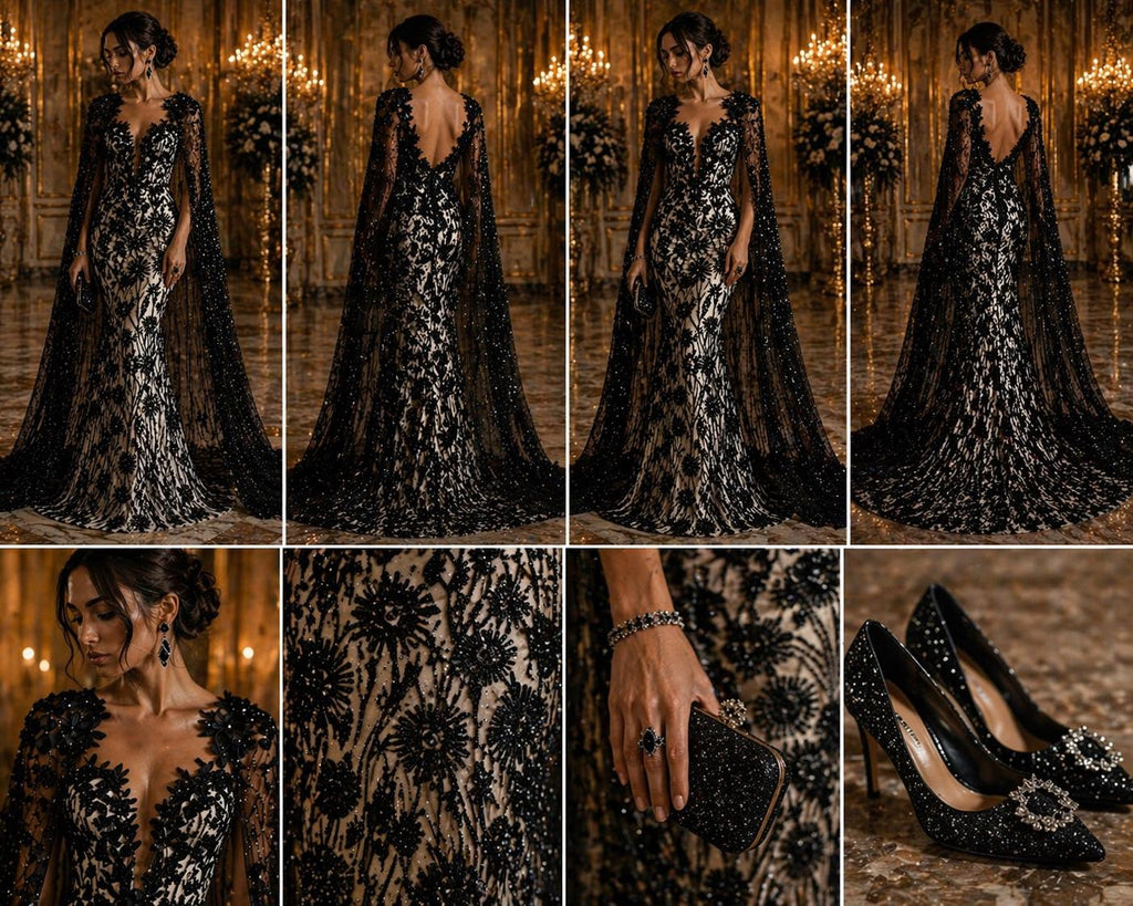 Luxury Butterfly Beaded Lace - Black - 3D Beaded Design with Embroidered Sequins and Beads On Mesh Lace Fabric for Prom Dress By The Yard