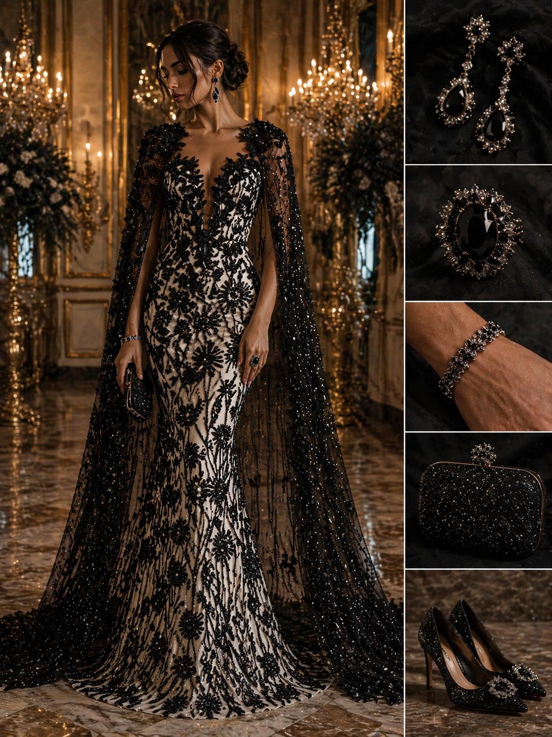 Luxury Butterfly Beaded Lace - Black - 3D Beaded Design with Embroidered Sequins and Beads On Mesh Lace Fabric for Prom Dress By The Yard
