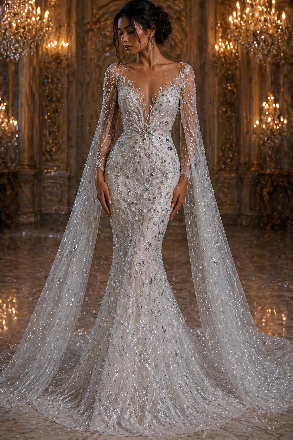 Luxurious Design Lace - White - 3D Beaded Design with Embroidered Sequins and Beads On a Mesh Lace Fabric for Prom Dress By The Yard