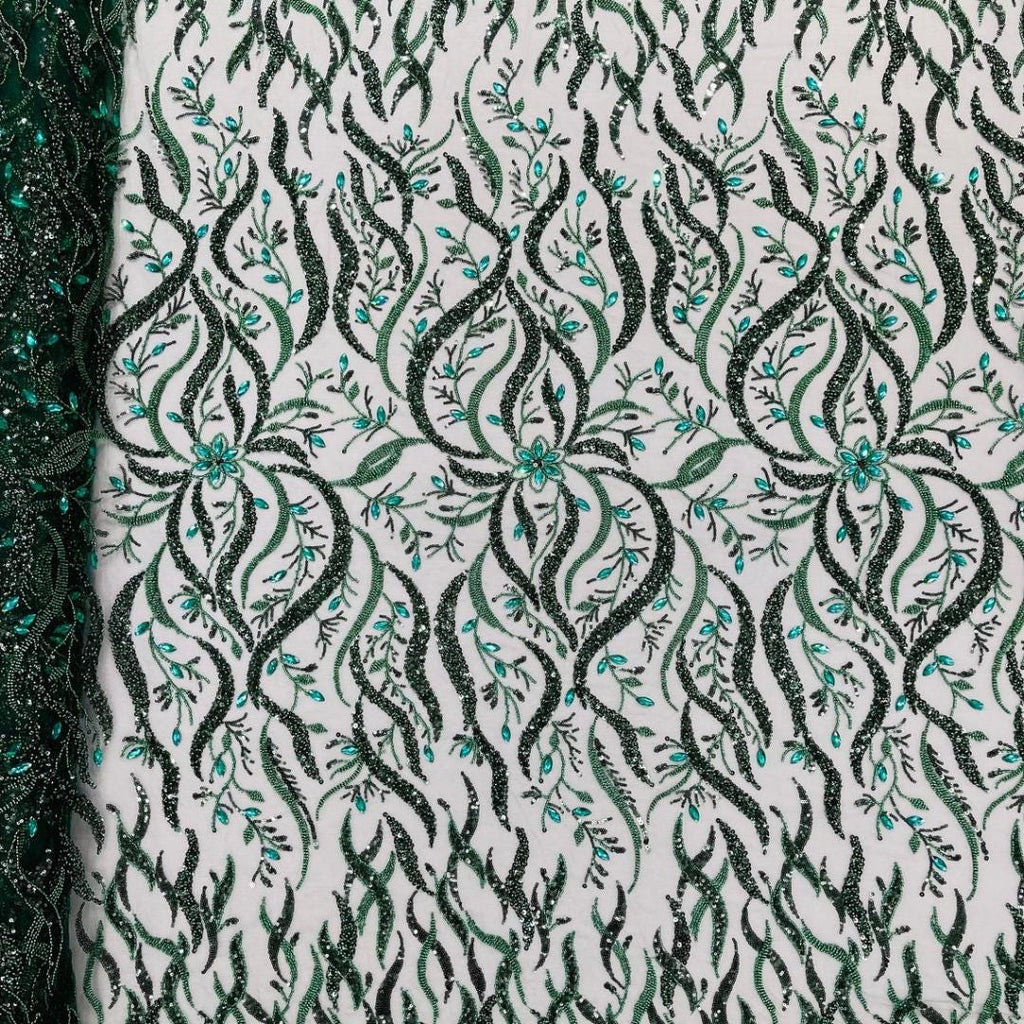Luxurious Design Lace - Hunter - 3D Beaded Design with Embroidered Sequins and Beads On a Mesh Lace Fabric for Prom Dress By The Yard