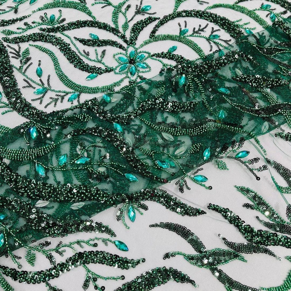 Luxurious Design Lace - Hunter - 3D Beaded Design with Embroidered Sequins and Beads On a Mesh Lace Fabric for Prom Dress By The Yard