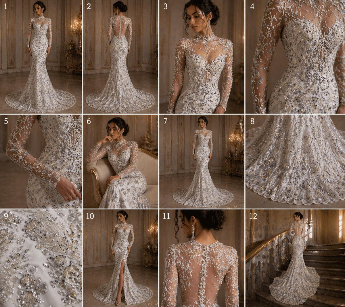 Luxembourg Designs Lace - Silver - Beaded Design with Embroidered Sequins and Beads On a Mesh Lace Fabric for Prom Dress By The Yard