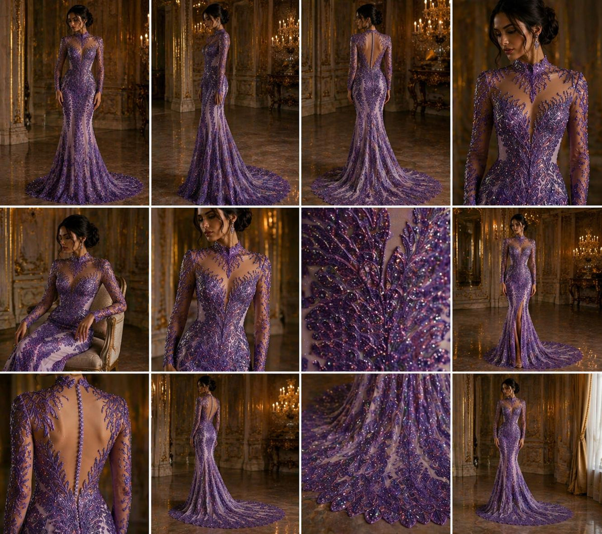 Luxurious Feather Designs Lace - Lavender - Beaded & Embroidered Sequins and Beads On Mesh Lace Fabric for Prom Dress. Sold By 3 Feathers
