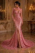 Luxurious Feather Designs Lace - DustyRose - Beaded & Embroidered Sequins and Beads On Mesh Lace Fabric for Prom Dress. Sold By 3 Feathers