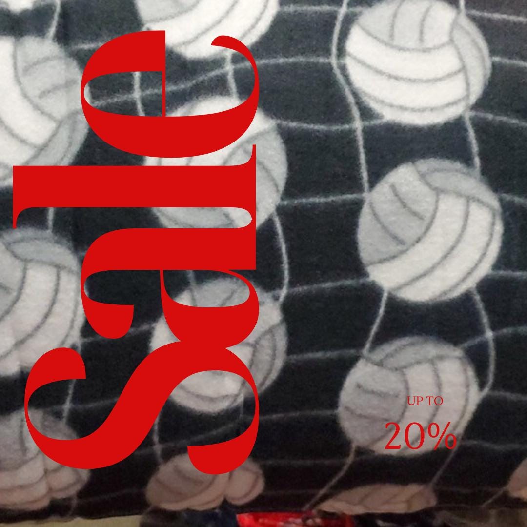 Black Volleyball Print- Anti Pill Theme Fleece Fabric, 60” Inches Wide – Sold By The Yard