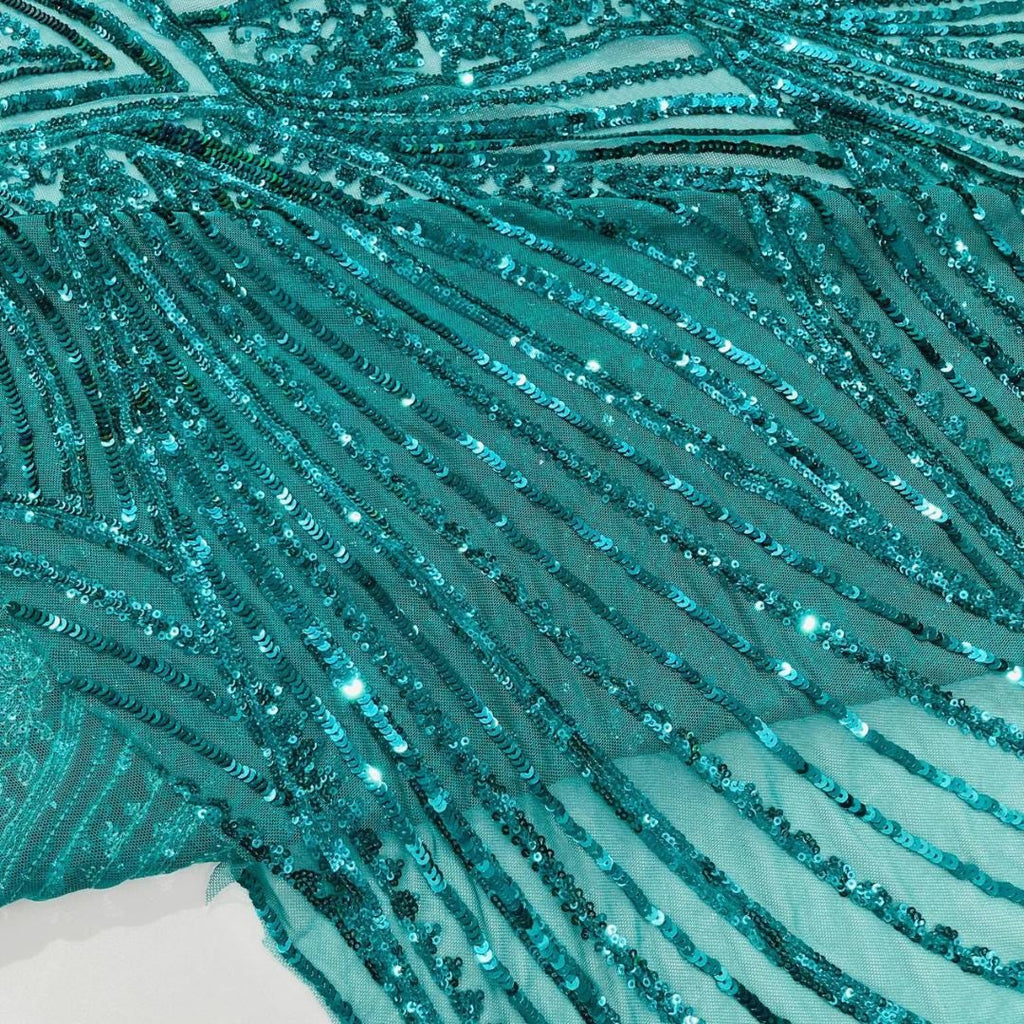 Luxury Shiny Sequin 4-Way Stretch Mesh Fabric – Prom & Evening Dress Material By The Yard. Teal