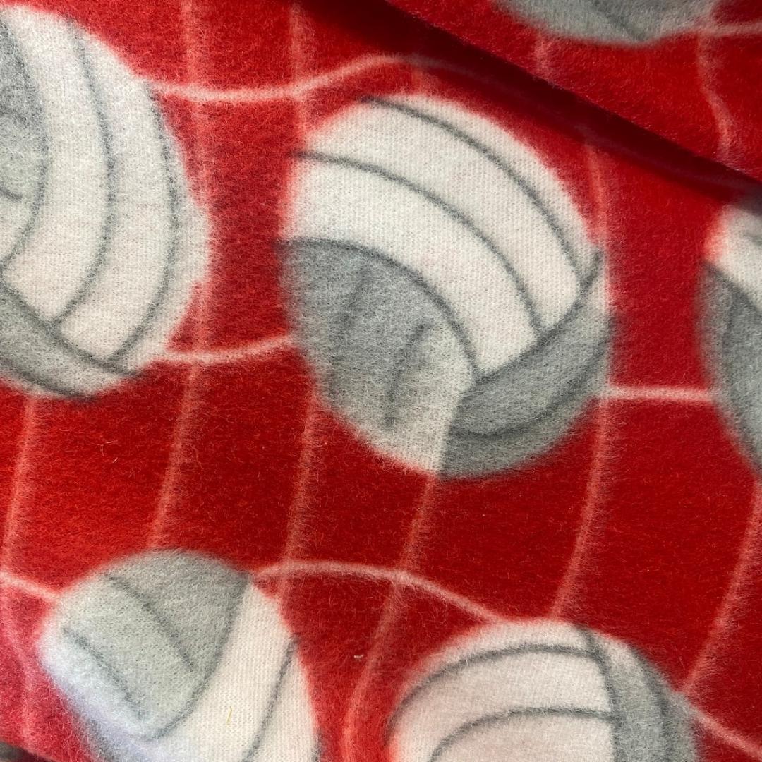 Red Volleyball Print- Anti Pill Theme Fleece Fabric, 60” Inches Wide – Sold By The Yard