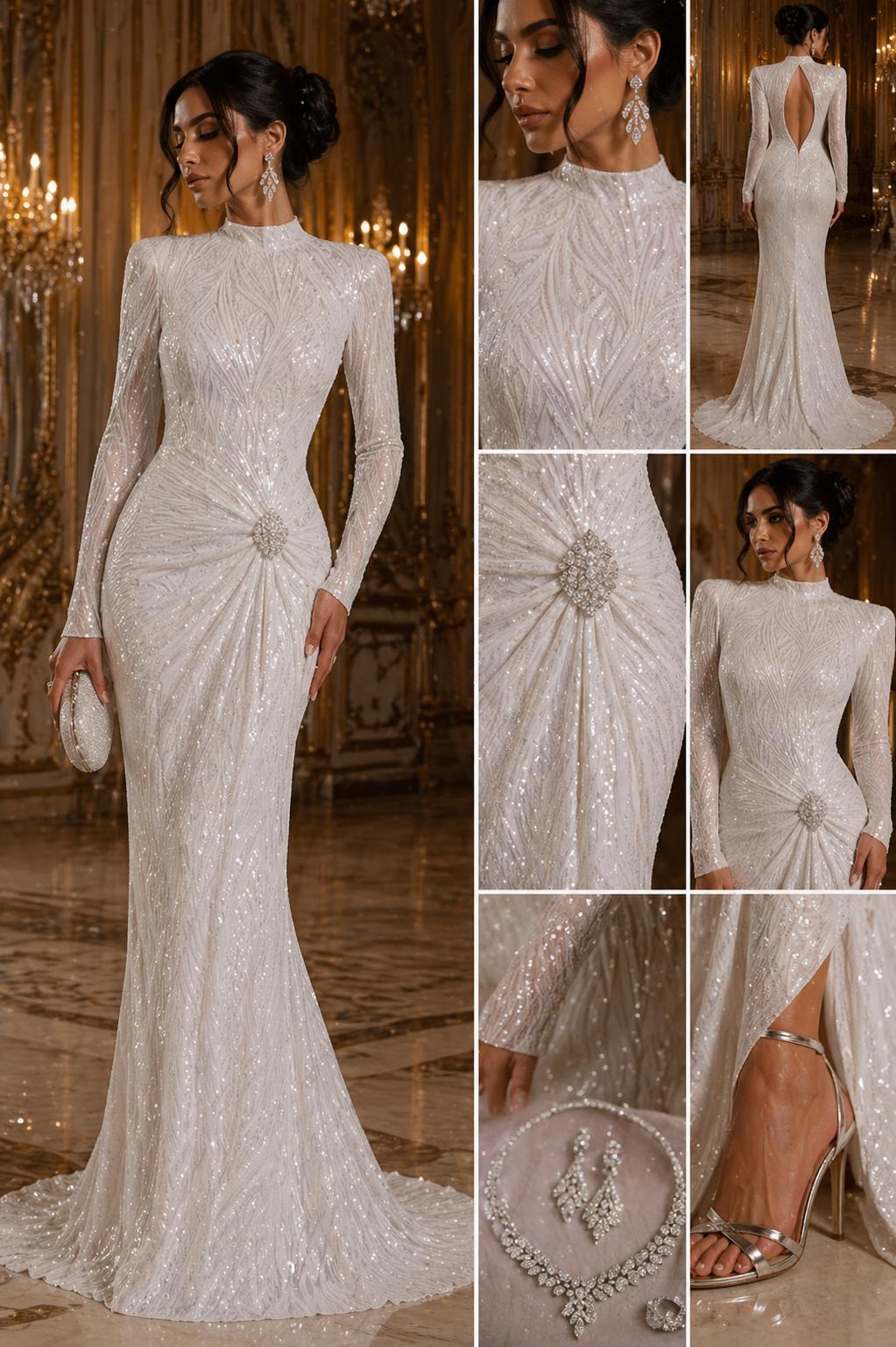 Luxury Shiny Sequin 4-Way Stretch Mesh Fabric – Prom & Evening Dress Material By The Yard. White