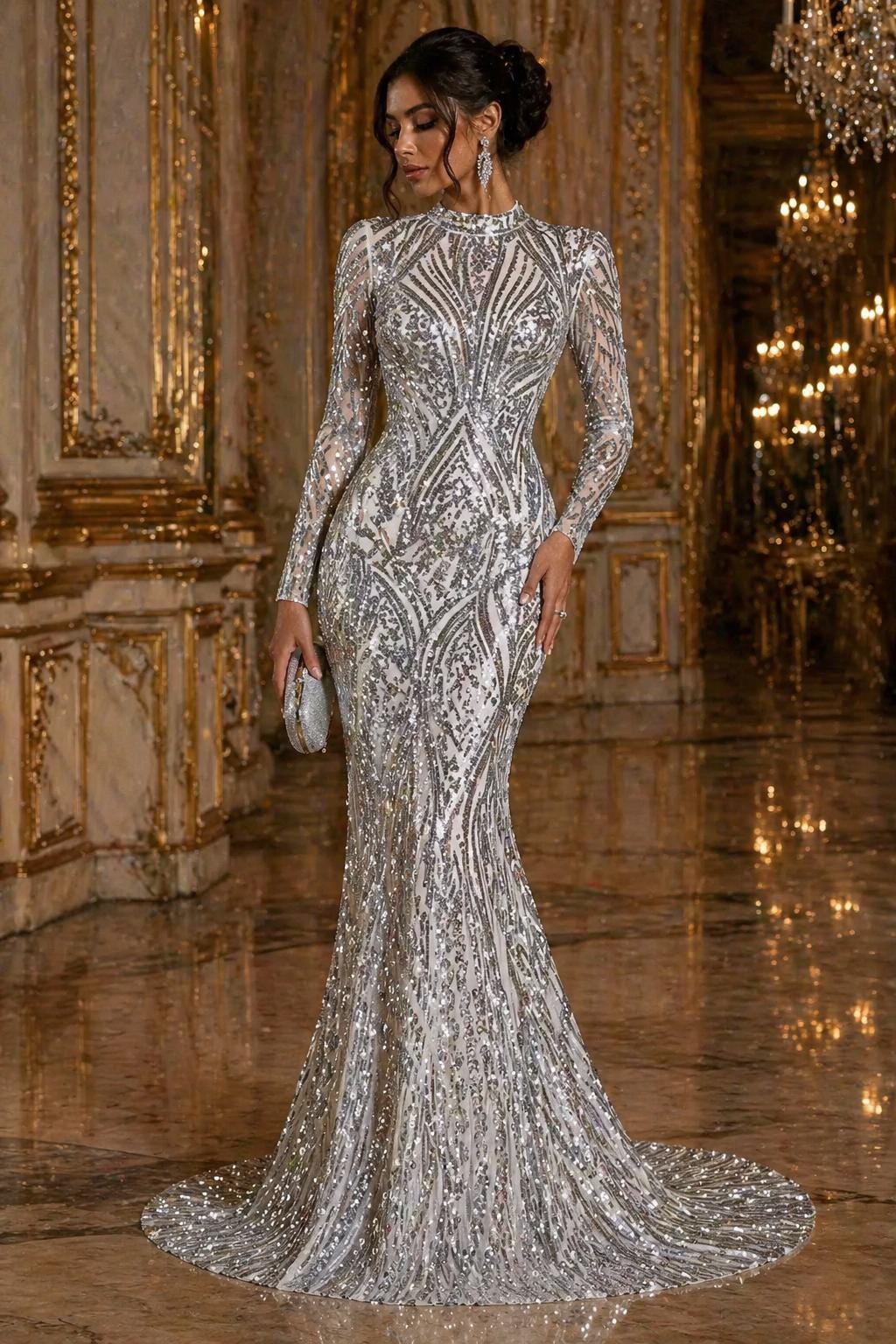 Luxury Shiny Sequin 4-Way Stretch Mesh Fabric – Prom & Evening Dress Material By The Yard. Silver