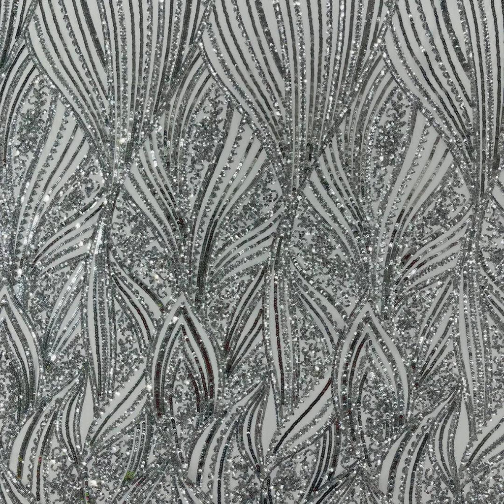 Luxury Shiny Sequin 4-Way Stretch Mesh Fabric – Prom & Evening Dress Material By The Yard. Silver