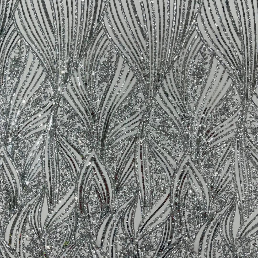 Luxury Shiny Sequin 4-Way Stretch Mesh Fabric – Prom & Evening Dress Material By The Yard. Silver