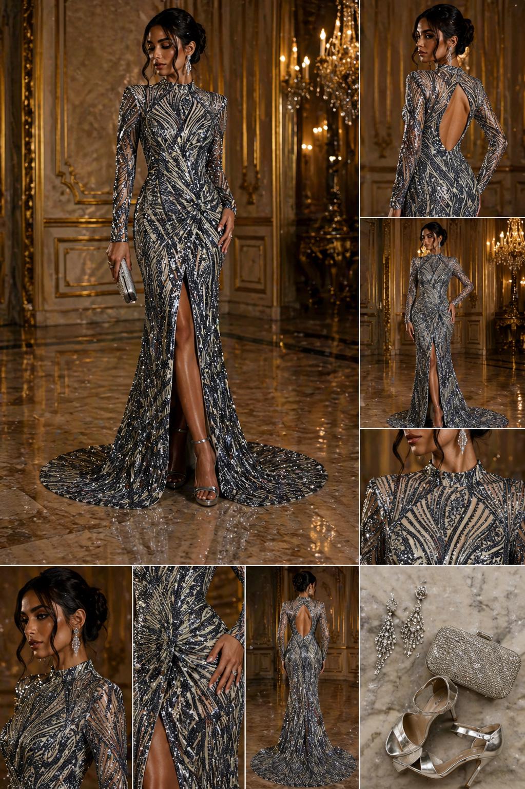 Luxury Shiny Sequin 4-Way Stretch Mesh Fabric – Prom & Evening Dress Material By The Yard. Navy
