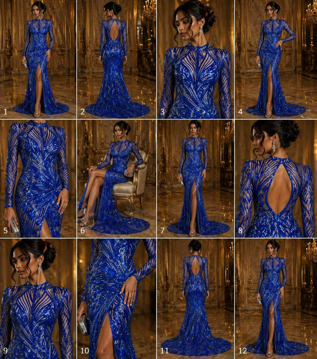 Luxury Shiny Sequin 4-Way Stretch Mesh Fabric – Prom & Evening Dress Material By The Yard. Royal Blue