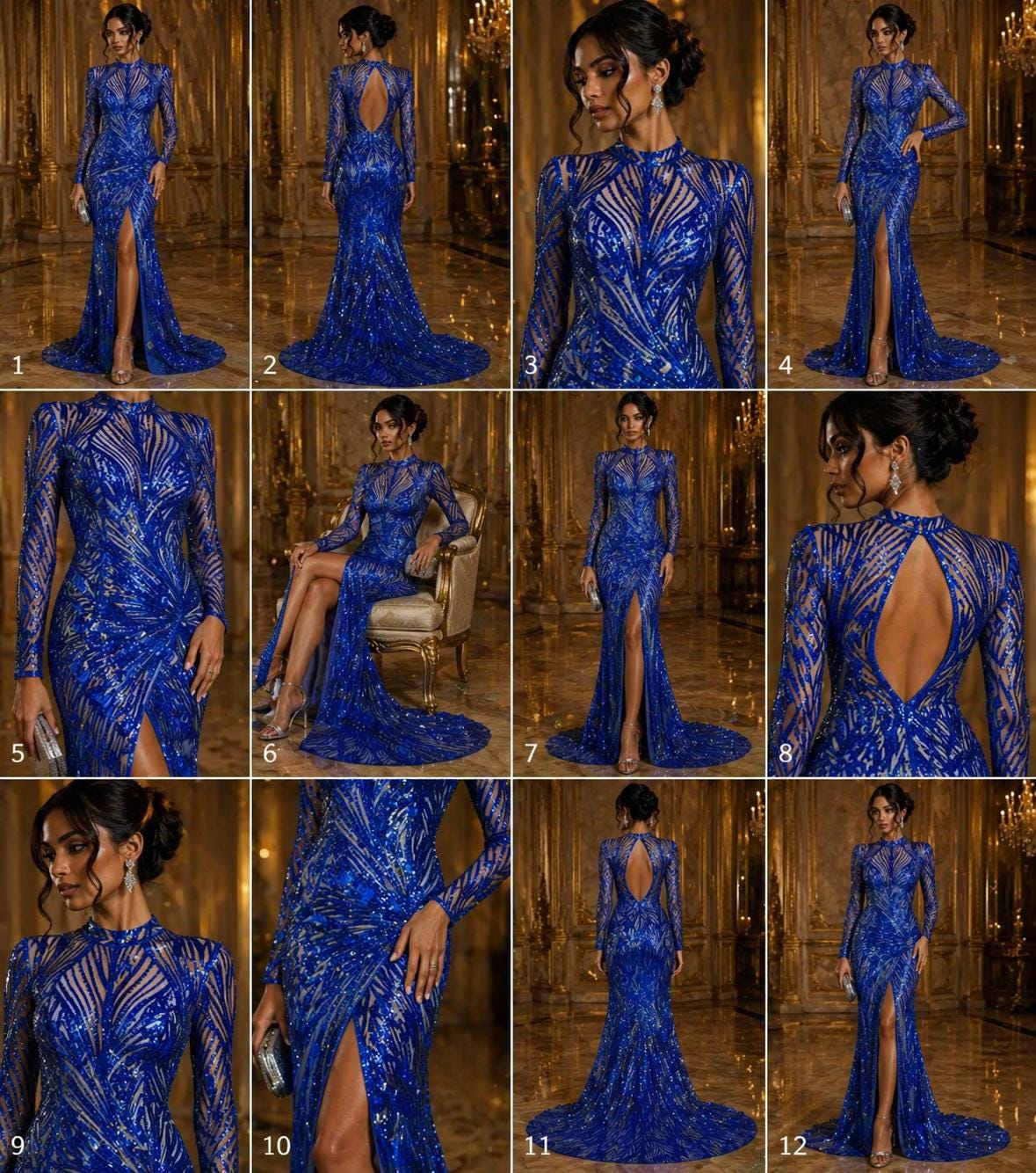 Luxury Shiny Sequin 4-Way Stretch Mesh Fabric – Prom & Evening Dress Material By The Yard. Royal Blue