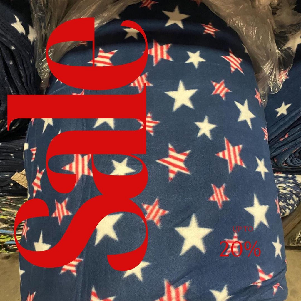 Stars Print White/Red - Anti Pill Theme Fleece Fabric, 60” Inches Wide – Sold By The Yard