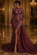 Luxury Shiny Sequin 4-Way Stretch Mesh Fabric – Prom & Evening Dress Material By The Yard. Burgundy