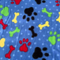 Paws & Bones Print - Anti Pill Theme Fleece Fabric, 60” Inches Wide – Sold By The Yard Blue