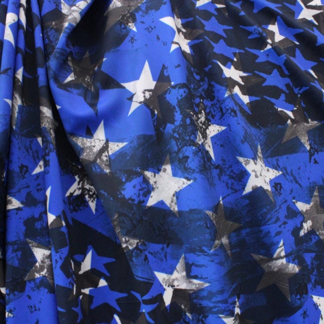 Patriotic Stars On Royal Blue - 4 Way Stretch Fabric By The Yard - 60" Wide Spandex Fabric - Thick and Heavy Spandex Fabric