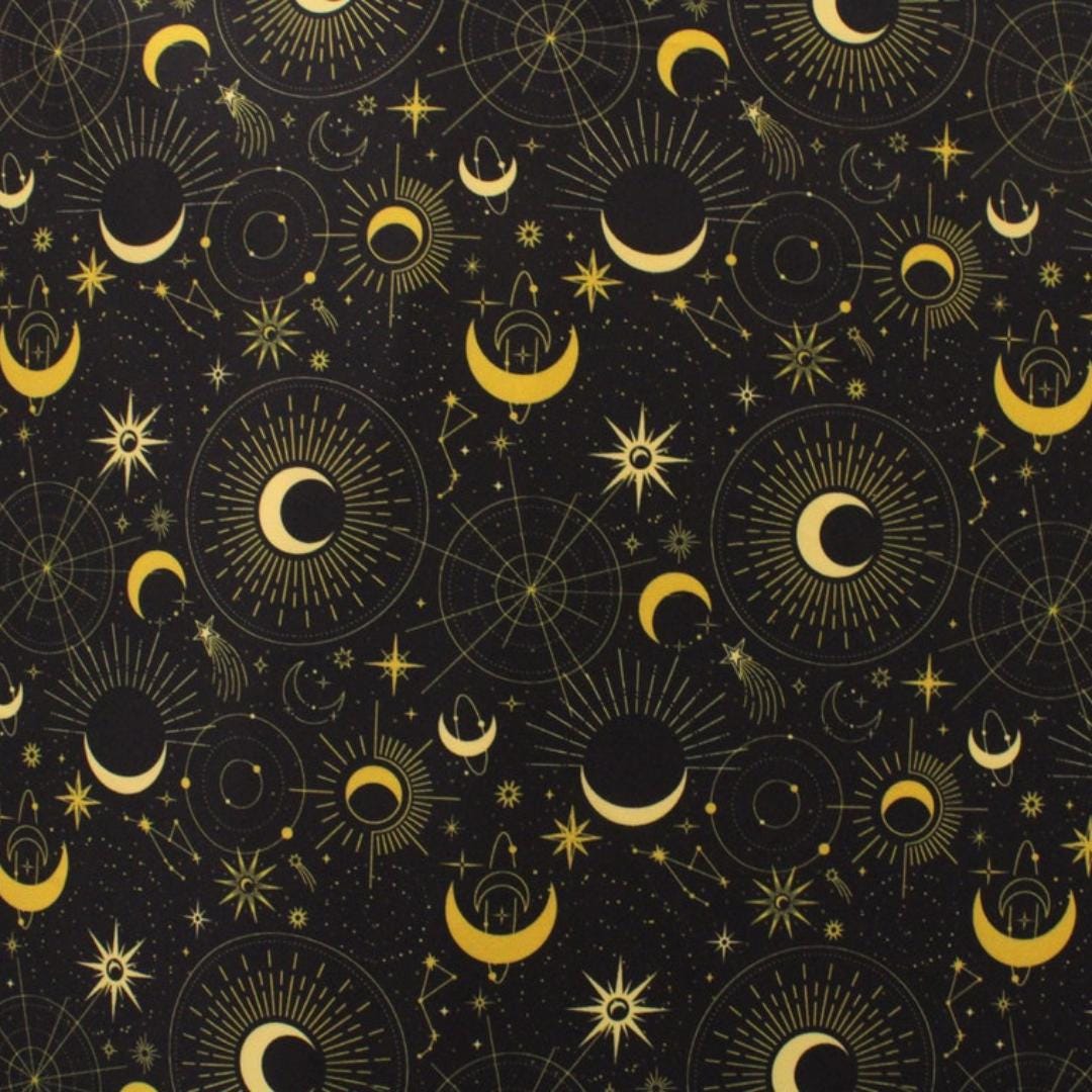 Midnight Sky - Black and Gold - 4 Way Stretch Fabric By The Yard - 60" Wide Spandex Fabric - Thick and Heavy Spandex Fabric