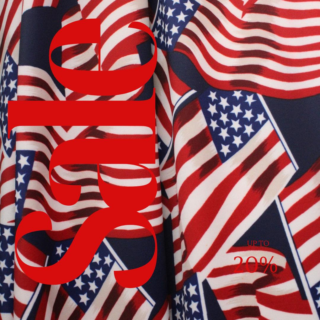 American Flags Navy Background - 4 Way Stretch Fabric By The Yard - 60" Wide Spandex Fabric - Thick and Heavy Spandex Fabric