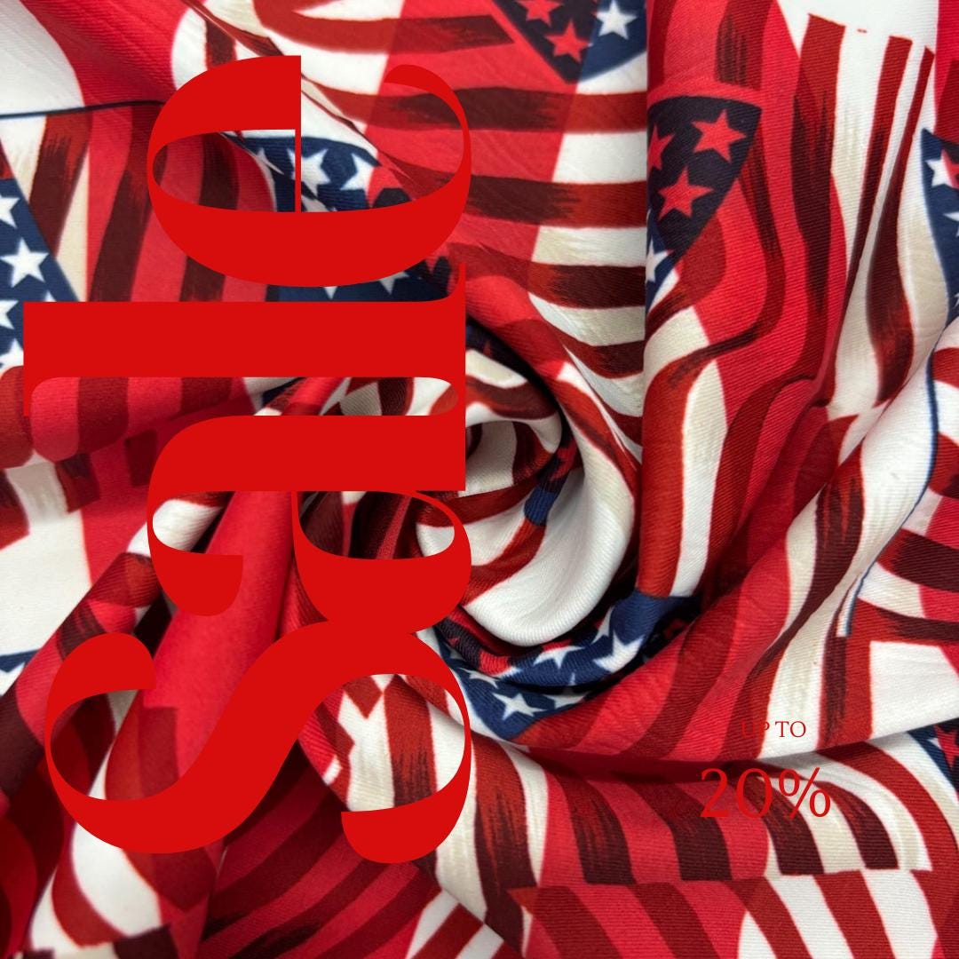 American Flags White Background - 4 Way Stretch Fabric By The Yard - 60" Wide Spandex Fabric - Thick and Heavy Spandex Fabric
