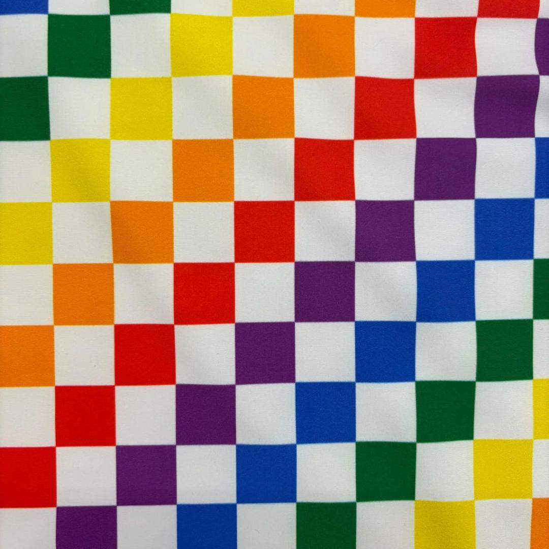 Rainbow Checkers White - 4 Way Stretch Fabric By The Yard - 60" Wide Spandex Fabric - Thick and Heavy Spandex Fabric