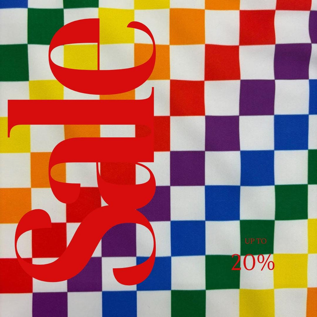Rainbow Checkers White - 4 Way Stretch Fabric By The Yard - 60" Wide Spandex Fabric - Thick and Heavy Spandex Fabric