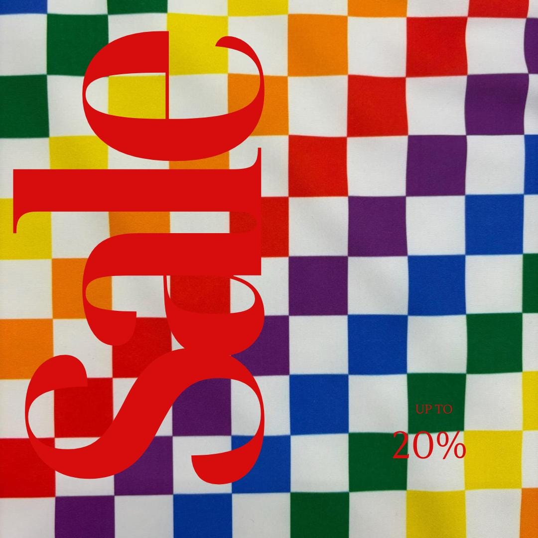 Rainbow Checkers White - 4 Way Stretch Fabric By The Yard - 60" Wide Spandex Fabric - Thick and Heavy Spandex Fabric