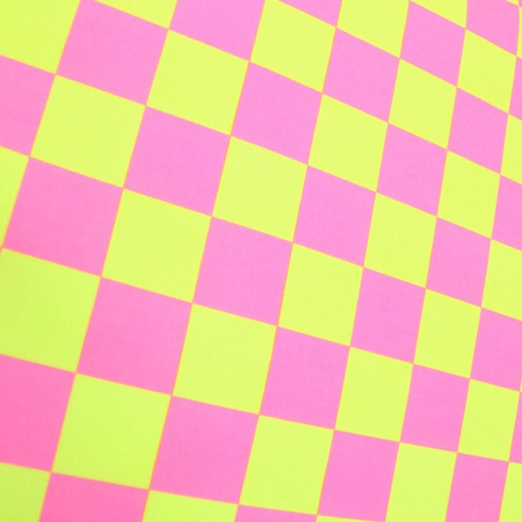 Neon Checkers Yellow/Pink - 4 Way Stretch Fabric By The Yard - 60" Wide Spandex Fabric - Thick and Heavy Spandex Fabric