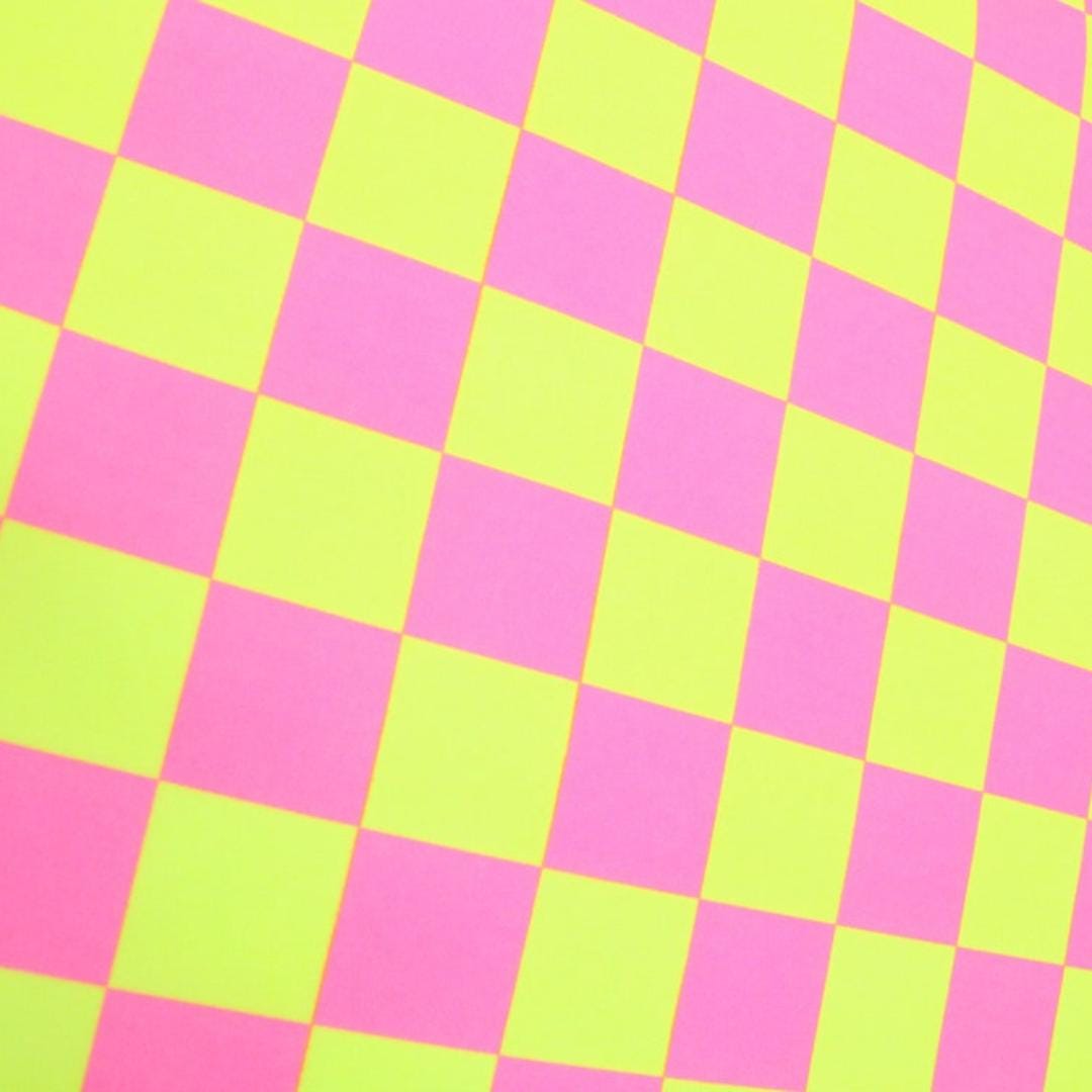 Neon Checkers Yellow/Pink - 4 Way Stretch Fabric By The Yard - 60" Wide Spandex Fabric - Thick and Heavy Spandex Fabric