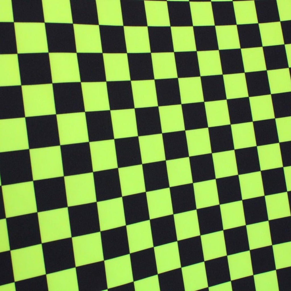 Neon Checkers Yellow/Black - 4 Way Stretch Fabric By The Yard - 60" Wide Spandex Fabric - Thick and Heavy Spandex Fabric