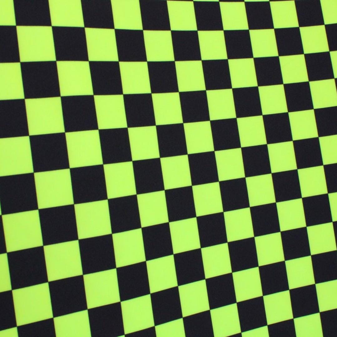 Neon Checkers Yellow/Black - 4 Way Stretch Fabric By The Yard - 60" Wide Spandex Fabric - Thick and Heavy Spandex Fabric