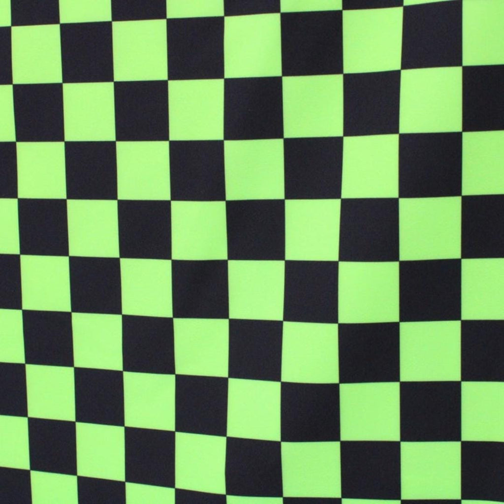 Neon Checkers Green/Black - 4 Way Stretch Fabric By The Yard - 60" Wide Spandex Fabric - Thick and Heavy Spandex Fabric