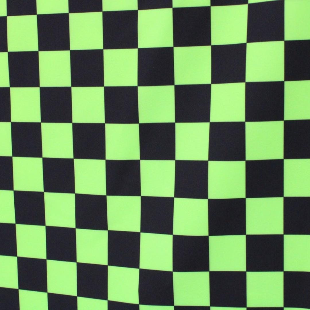 Neon Checkers Green/Black - 4 Way Stretch Fabric By The Yard - 60" Wide Spandex Fabric - Thick and Heavy Spandex Fabric